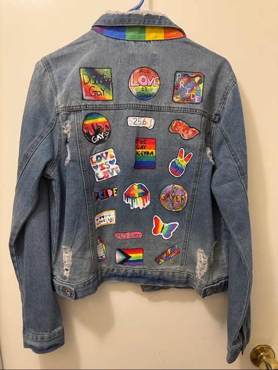Ci Sono Jackets & Blazers - Ci Sono Light Blue Distressed pride Denim Jacket with Rainbow Trim